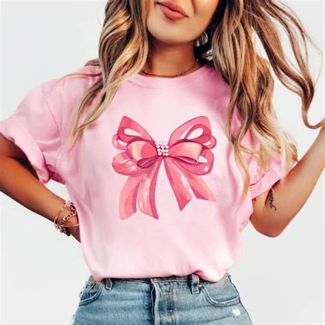 Coquette Pink Bow Shirt Comfort Colors Boho Ribbon Shirt Girly Girl Bows And Ribbon Tshirt