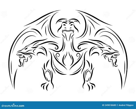 Clip Art With Hand Drawn Three Headed Dragon Stock Vector