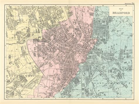 Bradford Manningham Horton Bowling Antique Town City Plan Gw Bacon Map