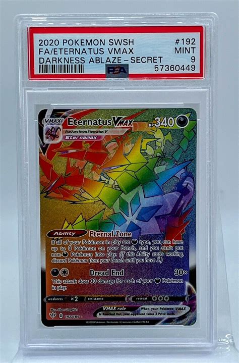 Psa 9 Eternatus Vmax 192189 Rainbow Secret Rare Darkness Ablaze