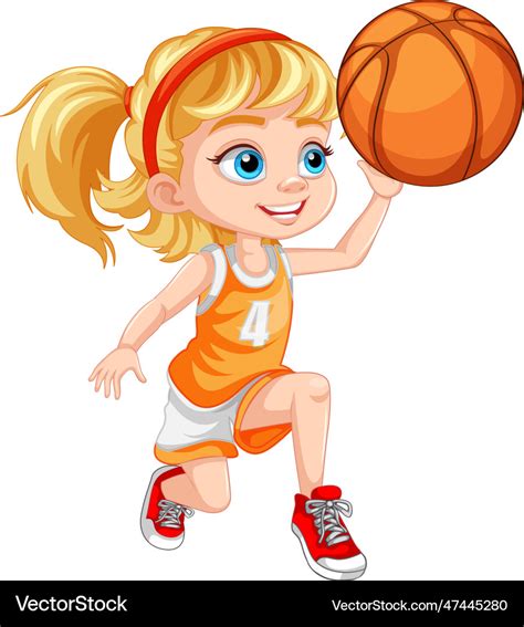 Cute girl playing basketball Royalty Free Vector Image