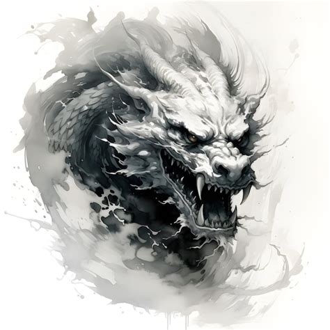 Premium AI Image | Ink painting black and white Chinese dragon elegant