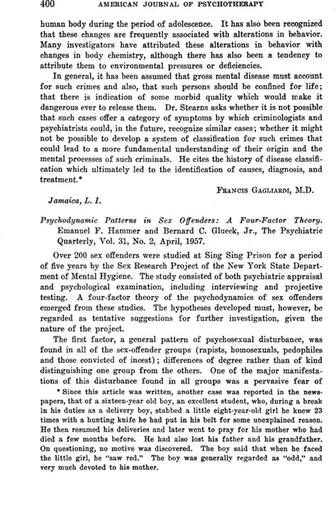 Psychodynamic Patterns In Sex Offenders A Four Factor Theory