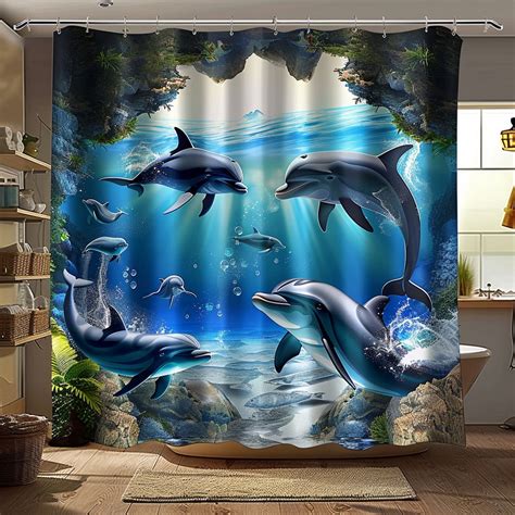 Ultra Realistic Dolphin Ocean Jumping Shower Curtain Hyper Realism