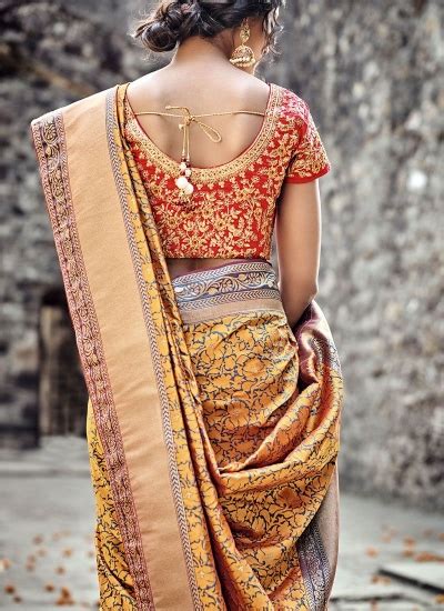 Buy Orange And Red Pure Banarasi Silk Wedding Wear Saree In UK USA And