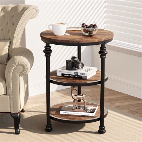 End Table 3 Tier Round Side Table Living Room Accent Table With Storage