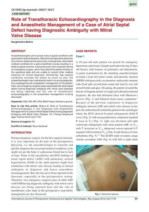 Pdf Role Of Transthoracic Echocardiography In The Diagnosis And