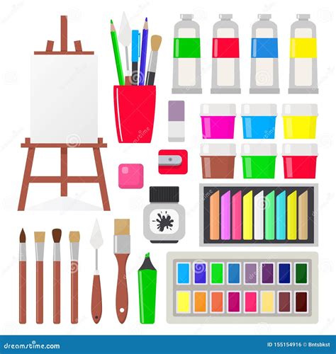 Painting Tools Set. Various Art Supplies. Drawing Creative Materials for Workshops Designs Stock ...