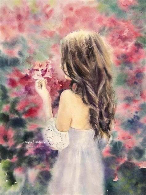 In the flower garden, the hair in watercolor is not easy to paint but I ...