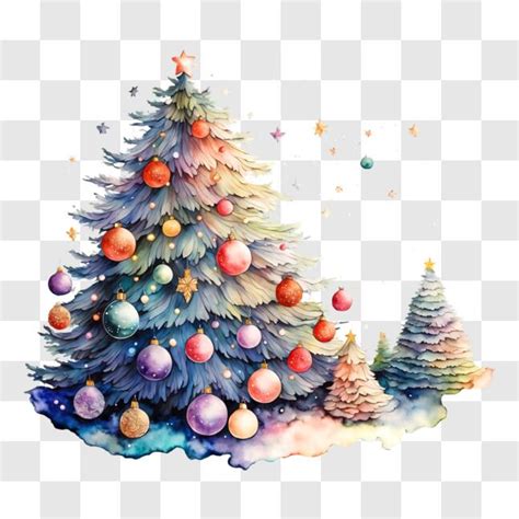 Baixe Árvore de Natal em Aquarela Enfeites Coloridos e Flocos de