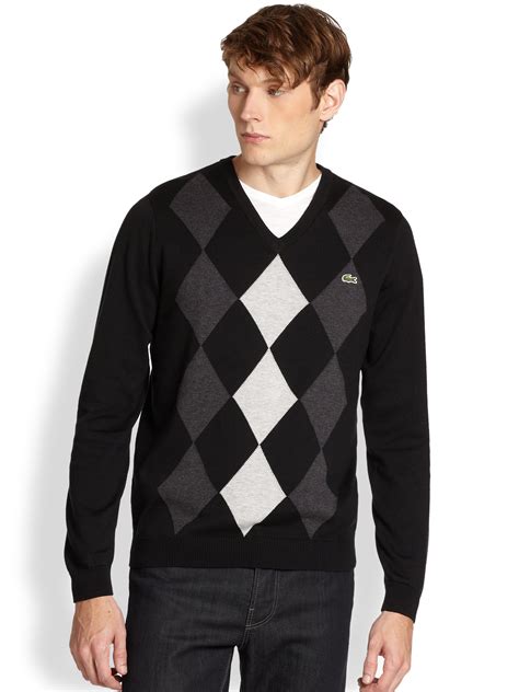 Lyst Lacoste Argyle Cotton Sweater In Black For Men