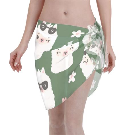 Disketp Alpaca Faces Women Swimsuit Cover Up Short Chiffon Summer Beach Sarong Bikini Wrap Skirt