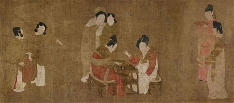 Zhou Fang Dame Che Giocano A Scacchi Tang Dynasty Painting