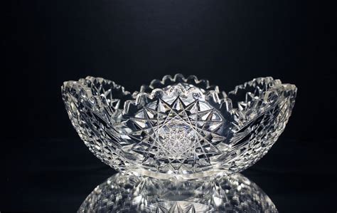 Antique American Brilliant Bowl T B Clark And Company Leaded Crystal Cut Glass Hobstar