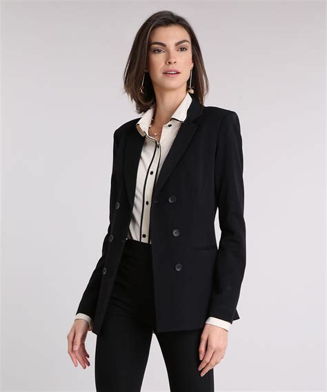 Blazer Feminino Acinturado Preto - Blazer Feminino Acinturado Transpassado Preto