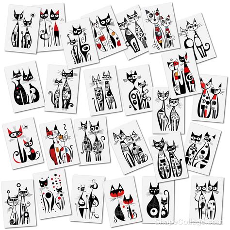 Whimsical Cats Digital Stickers Cat Clipart Transparent Pngs Stickers ...