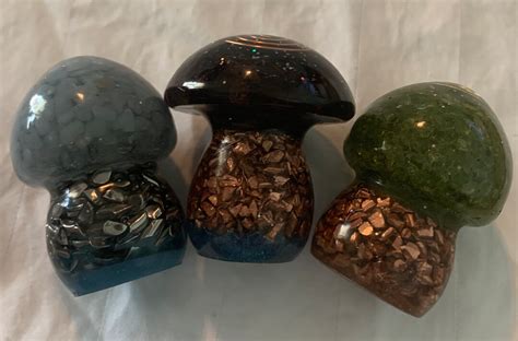 Set Of Mushroom Orgone Generators Garnet Peridot Angelite Etsy