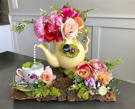 Tea Party Centerpieces Tea Party Decorations Teapot Centerpiece Boho