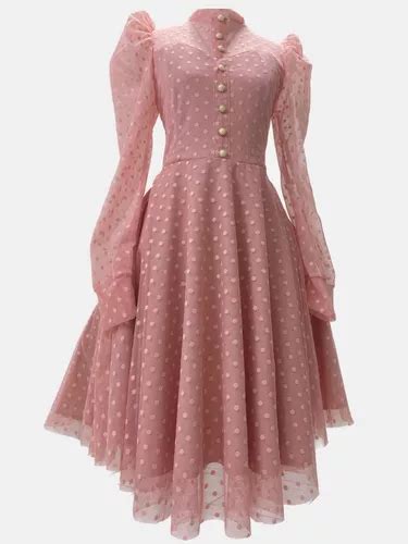 Vestido Evangelico Rodado Gode Midi Manga Longa Rosa Chic