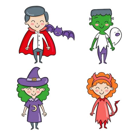 Colecci N De Ni Os De Halloween Dibujados A Mano Vector Gratis