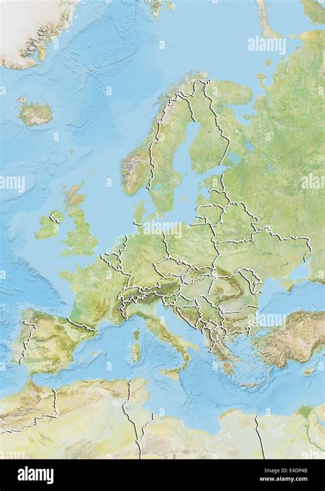 Europe Relief Map With Country Borders Stock Photo Alamy