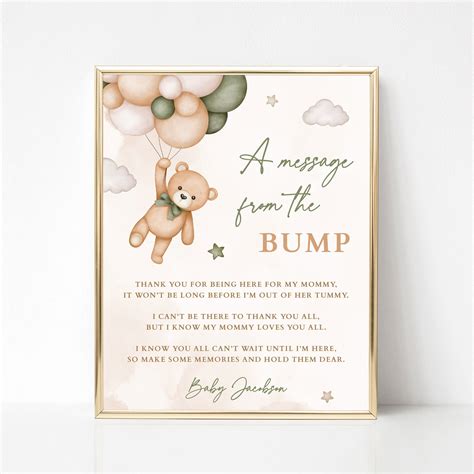 A Message From The Bump Editable Green Teddy Bear Sign We Can Bearly