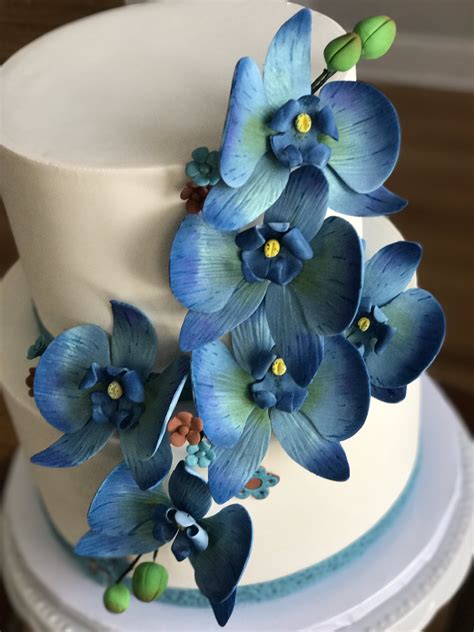 Blue Orchids Wedding Cake