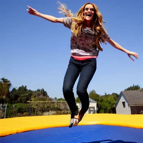 A Real Photo Of Julia Roberts Jumping On A Trampoline Stable Diffusion