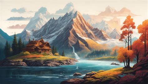 Premium AI Image | mountain landscape painting design artwork ...