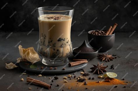 Premium Photo Glass Cup Of Traditional Indian Masala Chai Tea With Milk