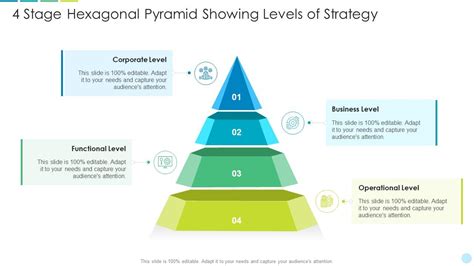 4 Stage Hexagonal Pyramid Showing Levels Of Strategy Presentation Graphics Presentation