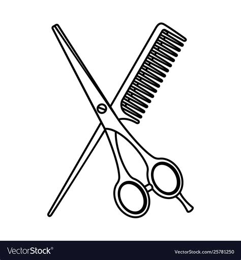 Line art black and white scissors comb Royalty Free Vector