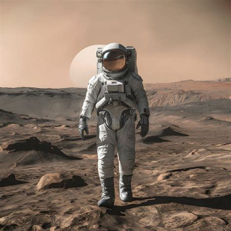 Image Astronaut Explores Mars In Space Mission Walking On Red Planet