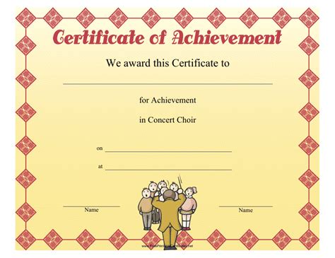 Concert Choir Achievement Certificate Template Download Printable Pdf