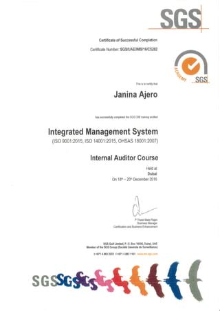 Sgs Internal Auditor Certificate Pdf