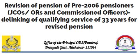 Revision Of Pension Of Pre 2006 Pensioners JCOs ORs And Commissioned