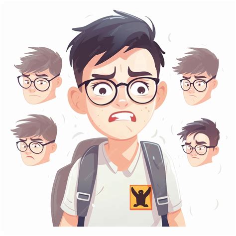 Premium Photo | Cartoon boy with glasses and backpack with different ...