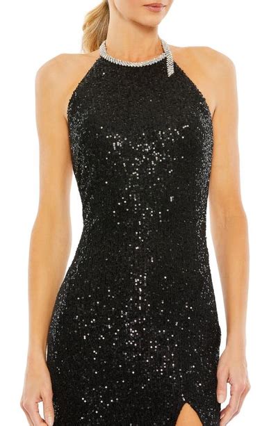 Ieena For Mac Duggal Sequin Halter Neck Column Gown In Black Modesens