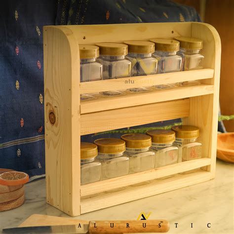 Jual RAK BUMBU DAPUR KAYU 2 TINGKAT RAK GANTUNG KAYU RUSTIC SERBAGUNA