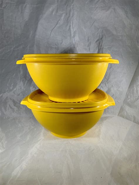 Set Of 2 Vintage Tupperware Servalier Bowls With Lids Yellow Etsy