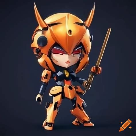 Chibi Gundam Robot With Orange And Black Metallic Armor On Craiyon