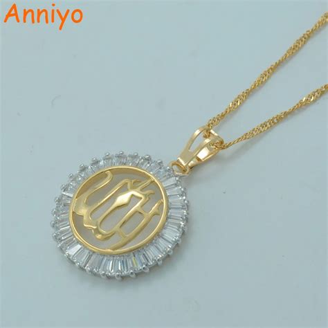 Anniyo Zircon Allah Necklaces Islamic Muhammad Jewelry Light Gold Color Middle East Muslim ...