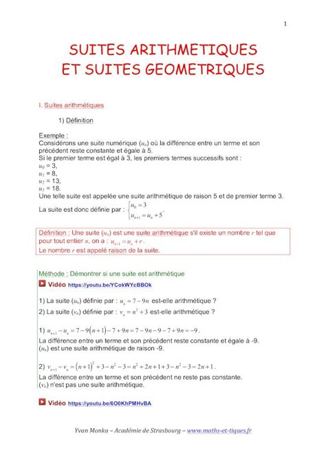 Pdf Suites Arithmetiques Et Suites Geometriques Maths Yvan Monka