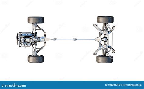 Car Chassis With Engine On White Isolate 3d Rendering Stock Illustration Illustration Of