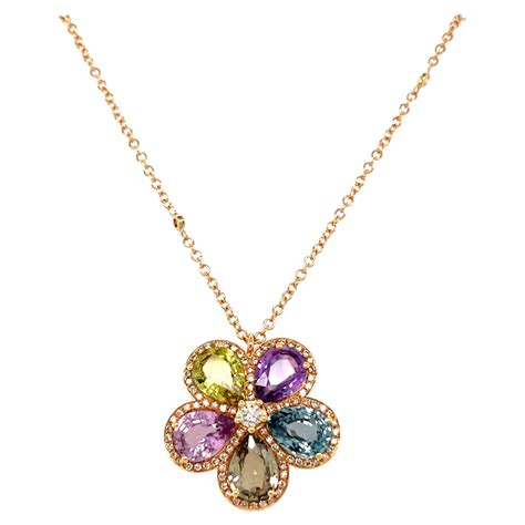 Bulgari Sapphire Diamond Gold Flower Pendant Necklace At 1stdibs