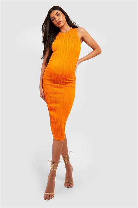 Maternity Wave Rib Racer Midi Dress Boohoo