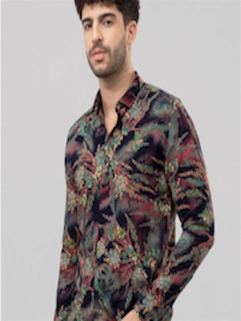 Buy Snitch Black Classic Slim Fit Floral Opaque Printed Cotton Casual