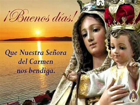 an image of mary and jesus in spanish with the sun setting over water behind them