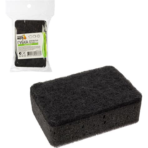 Губка для мытья посуды двухслойная прямоугольная Рыжий кот KS-08 ...