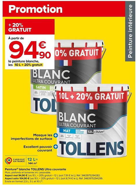 Promo La Peinture Blanche Tollens Ultra Couvrante Chez Castorama